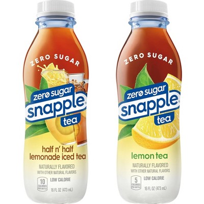 Snapple Zero Sugar, Variety Pack, Lemon & Half 'n Half - 16 Fl Oz Bottle (12 Each, Pack of 24)