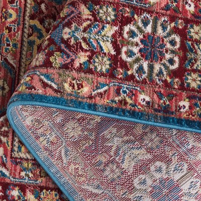 Kashan Blue and Red 9' x 12' Floral Synthetic Area Rug