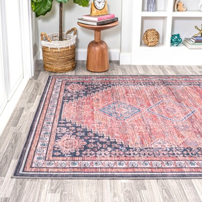 VersaTile Red Geometric 4' x 6' Easy-Care Synthetic Area Rug