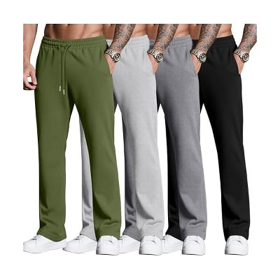 Lomsoe 4 Pack Men's Sweatpants Joggers with Pockets Open Bottom Gym Athletic Pants Baggy Workout Casual Running Clothing