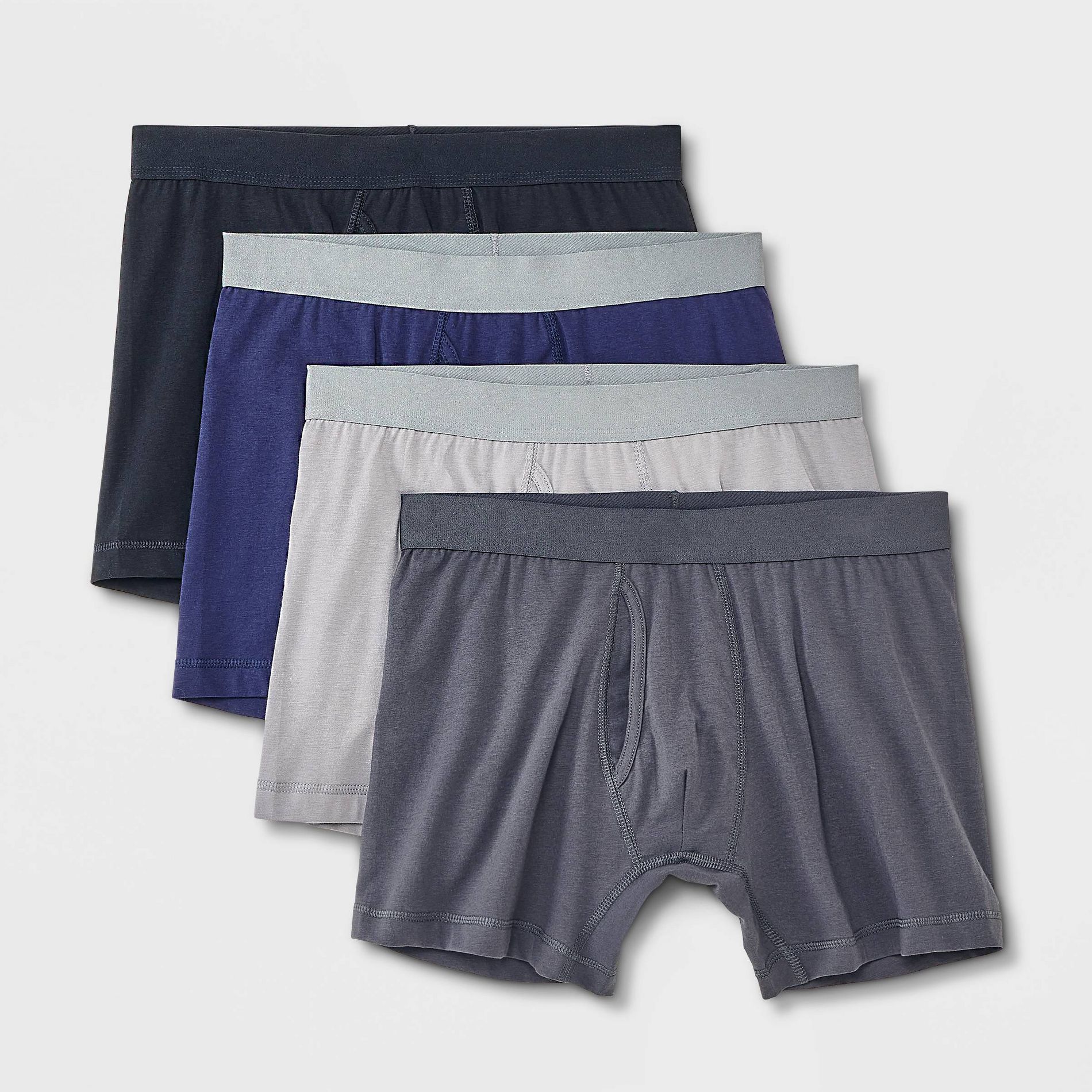 Men's Support Pouch Boxer Briefs 4pk - Goodfellow & Co™ Black/Blue/Gray XL: Cotton Blend, Mid Rise, Mesh Liner