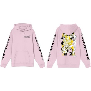 Dragon Ball Z Characters on Back with Kanji Sleeves Men's Pink Graphic Hoodie - 1 of 3