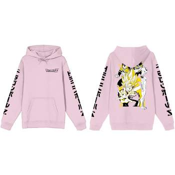Dragon Ball Z Characters on Back with Kanji Sleeves Men's Pink Graphic Hoodie