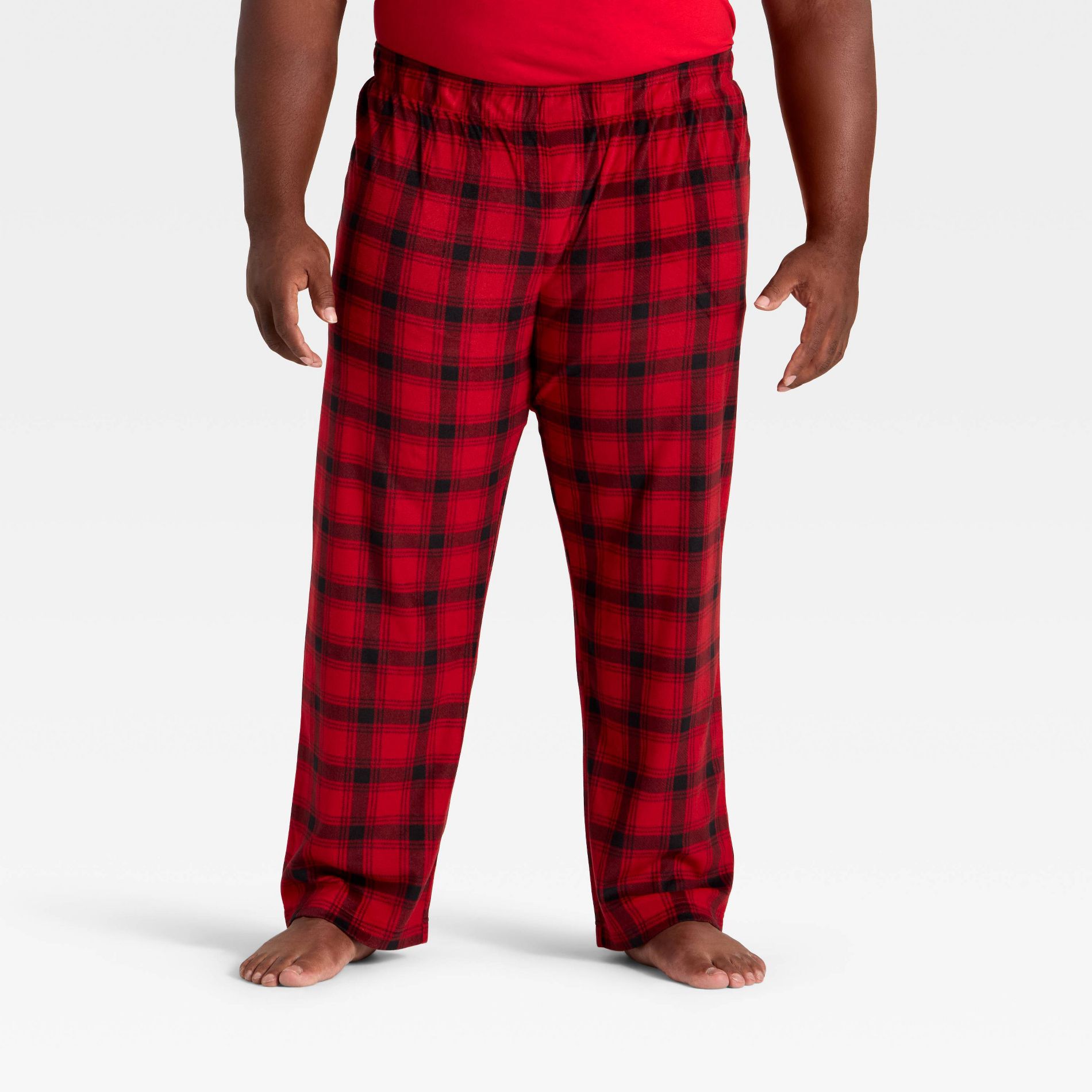 Men's Plaid Microfleece Holiday Matching Family Pajama Pants - Wondershop™ Red/Black