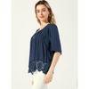 Allegra K Women's Lace Trim Ruched Comfy Summer 1/2 Sleeve V Neck Shirt - 3 of 4