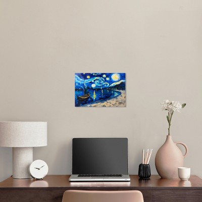 Whimsical Night Sail Blue and Yellow Canvas Wall Art, 15" x 10"