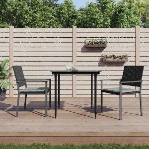 vidaXL Patio Garden Chairs Set with Cushions - Stylish and Durable Black Poly Rattan Outdoor Seating - Weather Resistant and Easy to Assemble - 1 of 4