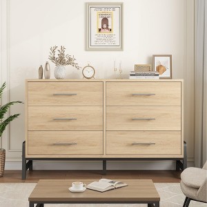 6 Dresser for Bedroom, 52" Wide Dresser, Wide Drawer with Storage Freestanding, Wooden Closet Storage Chest for Living Room, Bedroom, Entryway - 1 of 4