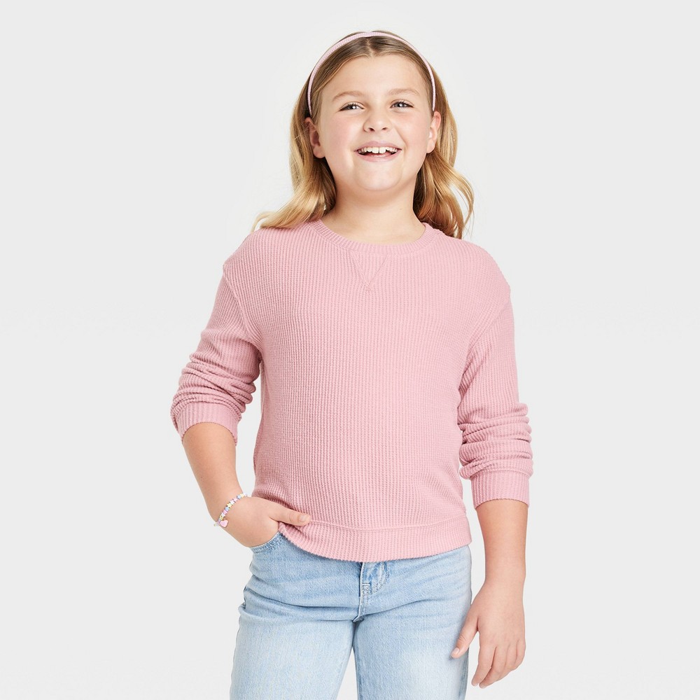 Girls' Cozy Waffle Top - Cat & Jack Rose Pink XL