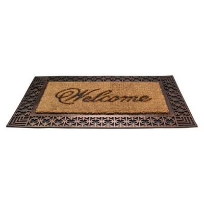 Gold and Natural Coir Rectangular Welcome Doormat