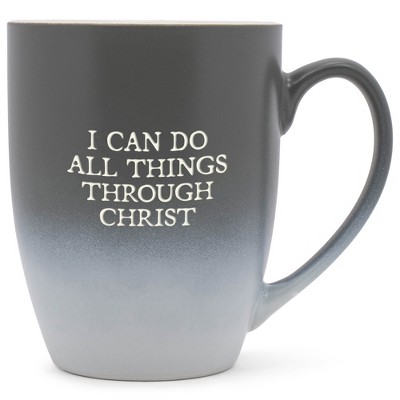 Elanze Designs I Can Do All Things Through Christ Two Toned Ombre Matte Gray and White 12 ounce Ceramic Stoneware Coffee Cup Mug