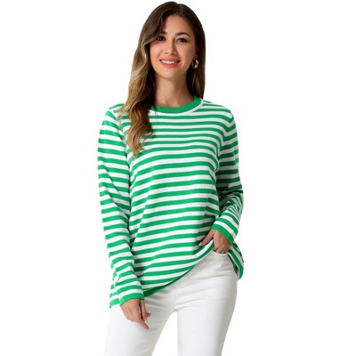 INSPIRE CHIC Women's Sweaters Long Sleeve Casual Striped Crewneck Pullover Top