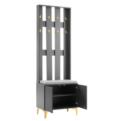 TiramisuBest 2-Piece 3-in-1 Hall Tree Set with Storage Bench & Retro Handles for Hallway/Living Room (White 31.4"x70.8")