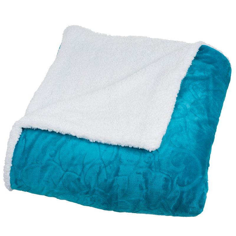 Hastings Home Floral Etched Fleece Blanket - F/Q-Teal, 3 of 8