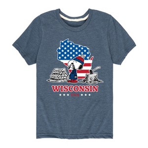 Boys' - Peanuts - Wisconsin American Flag Snoopy Short Sleeve Graphic T-Shirt - 1 of 4