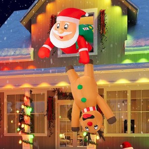 Swtroom 7FT Hanging Christmas Inflatables Decorations, Santa Claus and Reindeer Xmas Decor with LED Lights for Beam Roof Tree Indoor Home Party - 1 of 4