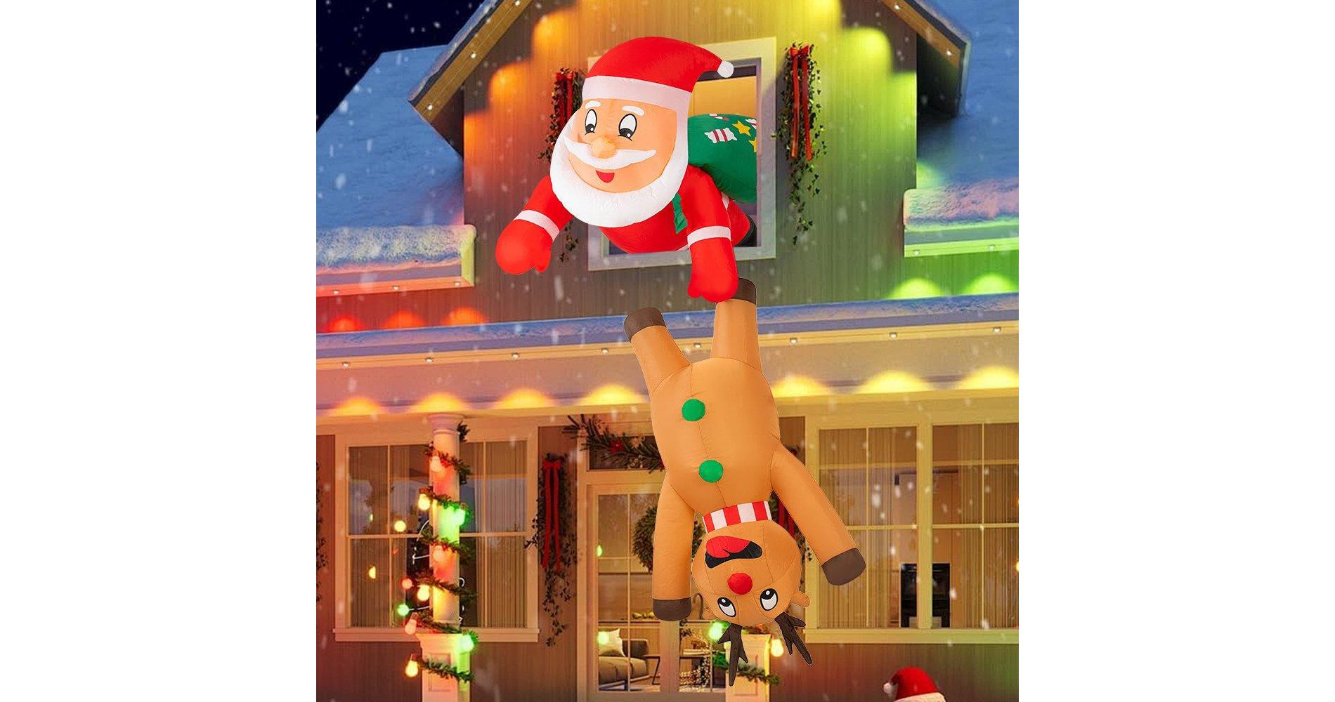 Swtroom 7FT Hanging Christmas Inflatables Decorations, Santa Claus and Reindeer Xmas Decor with LED Lights for Beam Roof Tree Indoor Home Party