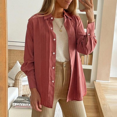 Womens Shirts Classic Casual Button Down Shirt Relaxed Fit Top