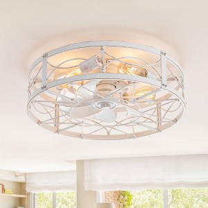 Airsurfer 20" Flush Mount Distressed White and Gold Cage Ceiling Fan with Integrated LED Light and Remote (7-Blade) - 1 of 4