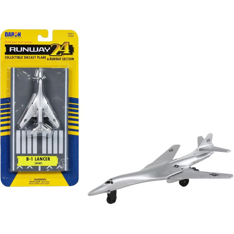 Rockwell B-1 Lancer Bomber Aircraft Silver Metallic "US Air Force" with Runway Section Diecast Model Airplane by Runway24, 1 of 4
