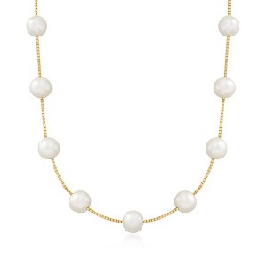 Ross-Simons 8-8.5mm Cultured Pearl Station Necklace in 18kt Gold Over Sterling - 1 of 4