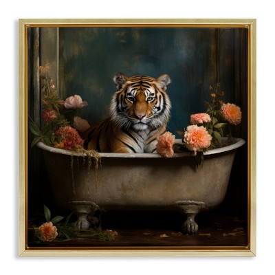 Stupell Industries Tiger in Floral Bathtub, 25" x 25"