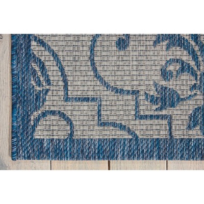 Country Side Chic Blue and Ivory Leaf Design Outdoor Rug