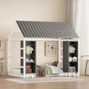 Okak Twin Size Floor Bed for Playhouse,House-Shaped Kids Bed with Safety Rails & Roof, 2 Movable Wardrobes - 2 of 4