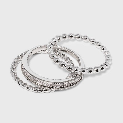 Silver Plated With Cubic Zirconia 3 Band Ring Set - A New Day