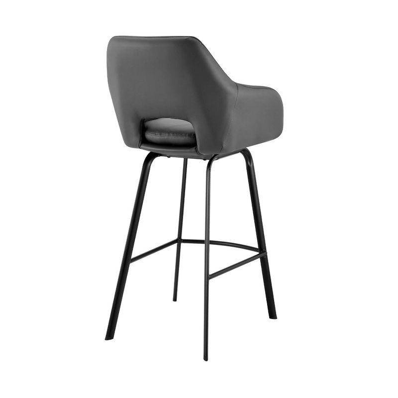30&#34; Aura Swivel Counter Height Barstool with Gray Faux Leather Black Metal - Armen Living, 5 of 12