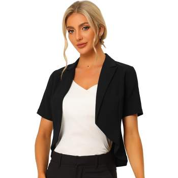 Allegra K Women's Business Casual Open Front Notch Lapel Lightweight Short Sleeve Cardigan Blazer