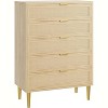 Rattan 5 Drawer Dresser, 44'' Tall Narrow Chest of Drawer, Farmhouse Wooden Vertical Dresser, Metal Legs and Handles, Modern Dresser for Bedroom - 3 of 4