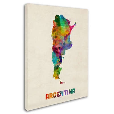 Trademark Fine Art -Michael Tompsett 'Argentina Watercolor Map' Canvas Art
