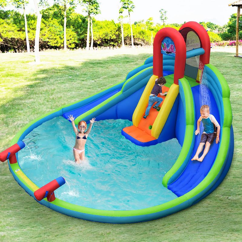Costway Inflatable Bounce House Kids Water Splash Pool Dual Slides Climbing Wall without Blower, 3 of 11