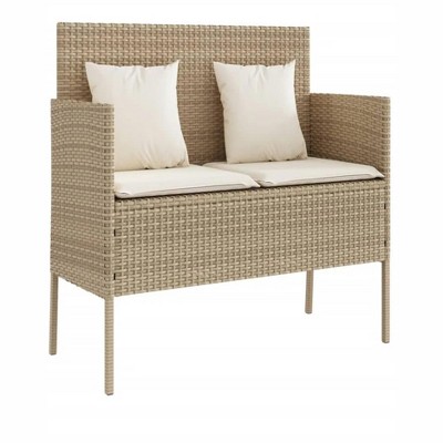 44.5"Patio Bench with Cushions Beige Poly Rattan
