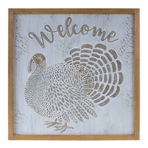 Welcome Turkey Wall Sign Metal And Wood 20.25" Height Square Fall Decor by Melrose - 1 of 3