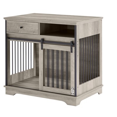 NicBex Dog Crate with Drawers and Open Storage Shelf Wooden Dog Crate with Sliding Doors,Dog Crate House for Indoor Use,Gray