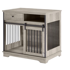 NicBex Dog Crate with Drawers and Open Storage Shelf Wooden Dog Crate with Sliding Doors,Dog Crate House for Indoor Use,Gray - 1 of 4