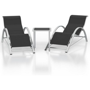 Patio Chaise Lounge Set of 3, Outdoor Reclining Pool Chairs with Side Tables All-Weather Sun Loungers for Poolside, Beach, Balcony - 1 of 4