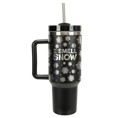 Elanze Designs I Smell Snow Winter Snowflakes 40 oz. Stainless Steel, Large Water Bottle Coffee Mug, Spill & Leak Resistant, Thermal Travel Tumbler