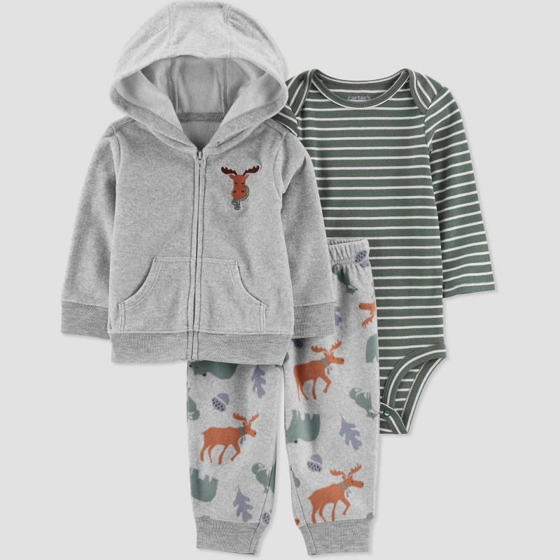 Carter&#39;s Just One You&#174;️ Baby Boys&#39; Moose Top &#38; Bottom Set - Gray/Green, 1 of 6