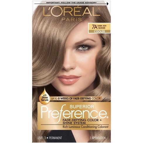 L Oreal Paris Superior Preference Fade Defying Color Shine System 6 5 Fl Oz 7a Dark Ash Blonde 1 Kit Target