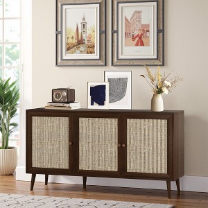 MAYEERTY Walnut 591531" Modern Sideboard Buffet with 3 Rattan Doors - Living Room, Entryway - 1 of 4