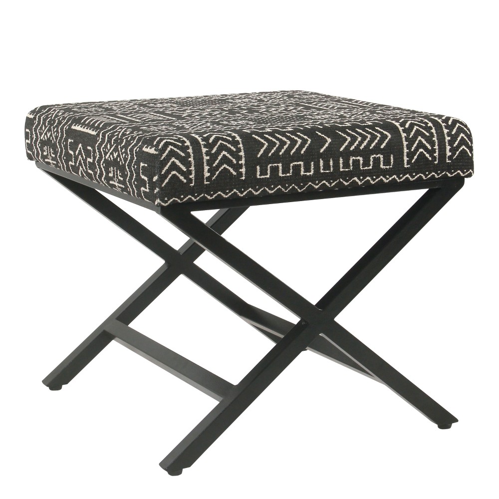 Photos - Pouffe / Bench Modern Metal X Base Ottoman Onyx - HomePop: Upholstered Footstool, Plywood & Metal Frame, No Assembly Required