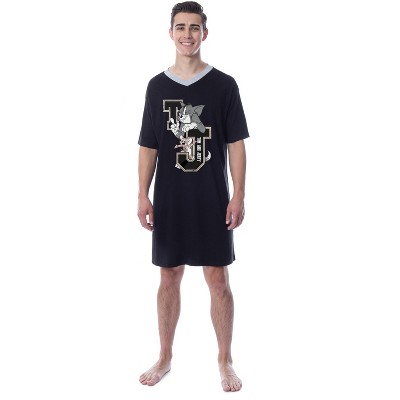 Tom And Jerry Mens' Classic Distressed Nightgown Sleep Pajama Shirt Black