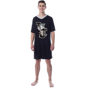 Tom And Jerry Mens' Classic Distressed Nightgown Sleep Pajama Shirt Black - 1 of 3