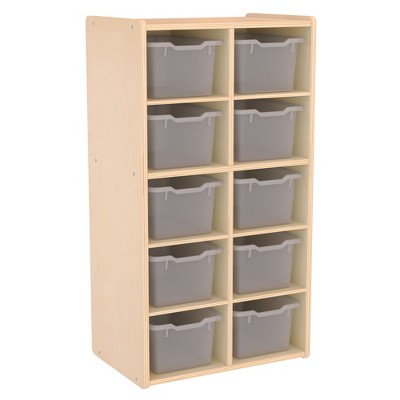 ECR4Kids Birch 10 Tray Streamline Storage Cabinet, Wood Cubbies for Kids, 10-Section