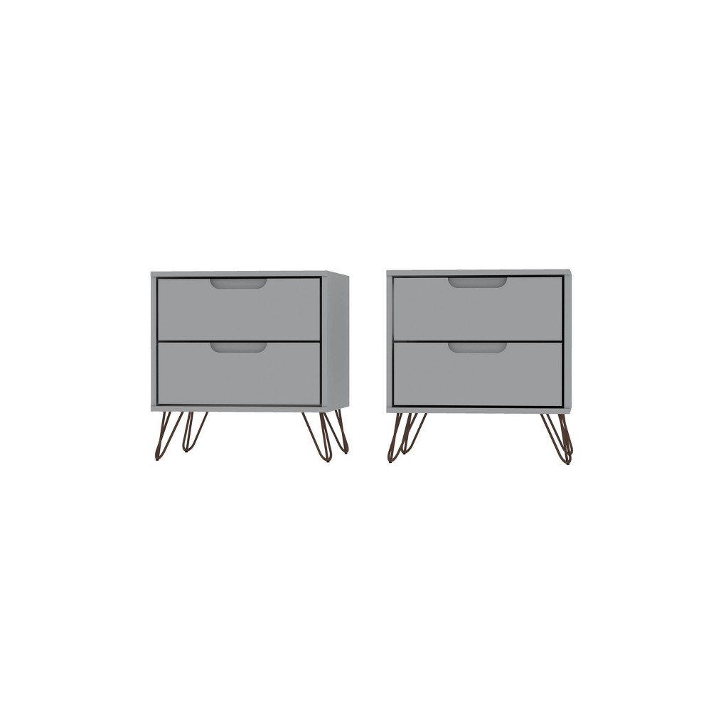 Photos - Storage Сabinet Set of 2 Rockefeller 2 Drawer Nightstands White - Manhattan Comfort