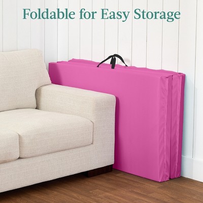 Pink 10ft Folding Gym Mat with Faux Leather Surface