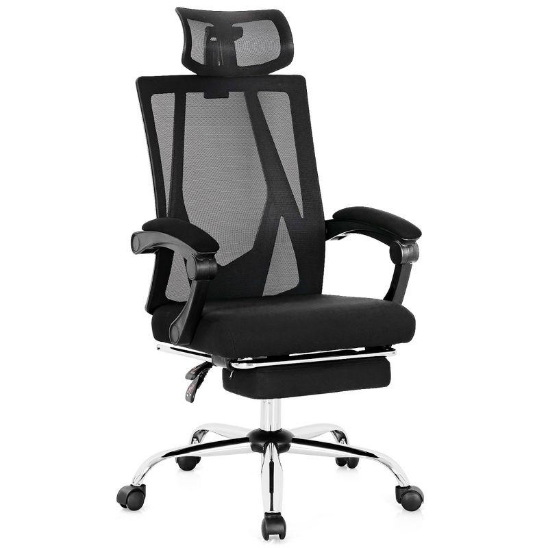 Costway Mesh Office Chair Recliner Desk Chair Height Adjustable w/Footrest Black, 1 of 11